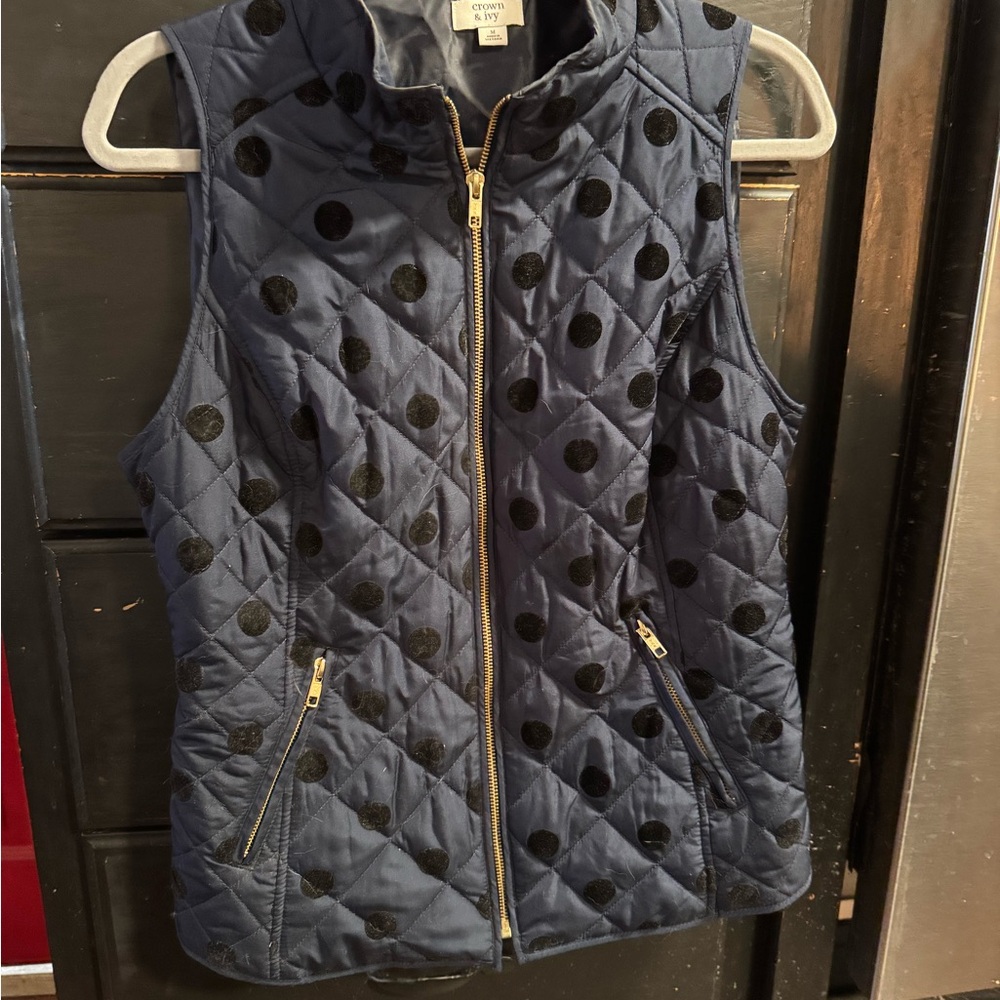 Navy Quilted Vest with Navy Polka Dots